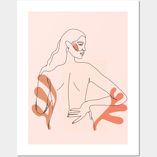 One line woman body. Minimalistic style. Female poster. Posters and Art